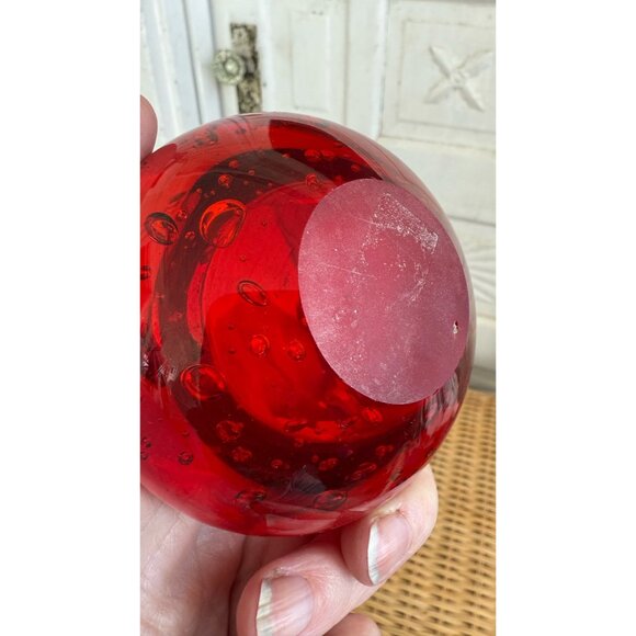 Vintage MCM Red Art Glass Votive Candle Holder Bullicante Bubbles - Picture 6 of 11